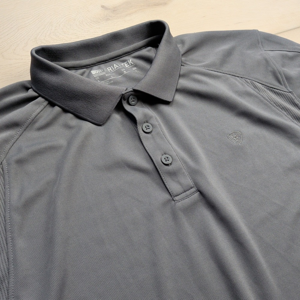 Ariat TEK AC Polo Shirt Mens L Vented Gray Short Sleeve Performance Stretch‎